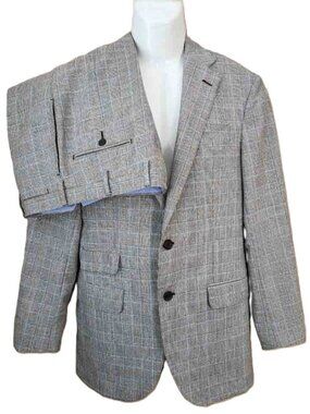 Sid Mashburn Suit Cotton Glen Plaid Brown Blue White Size EXTRA SLIM 38R